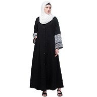 Front open Keffiyeh sleeves Abaya- Black